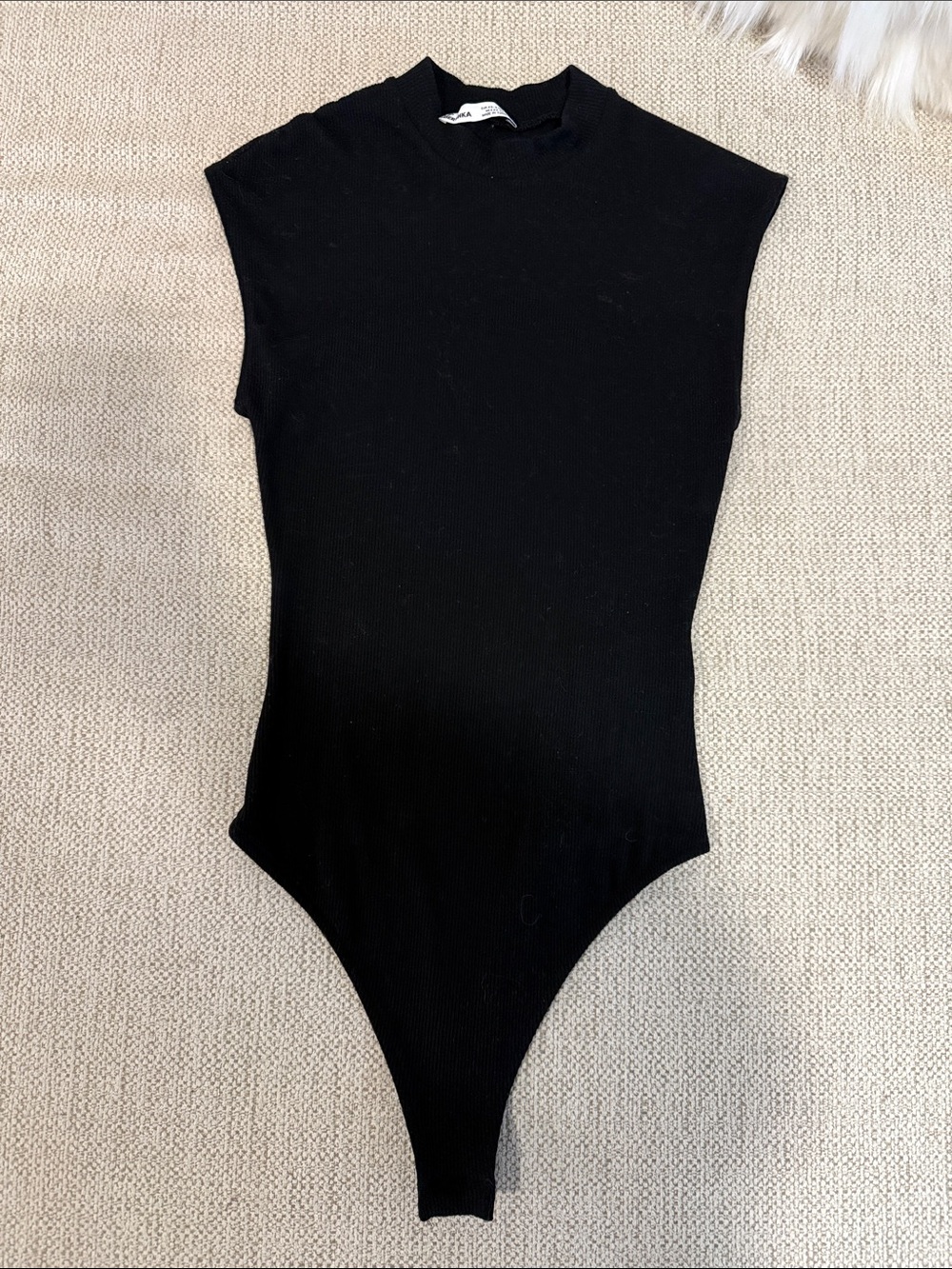 Bershka Black Ribbed Sleeveless Mock Neck Bodysuit